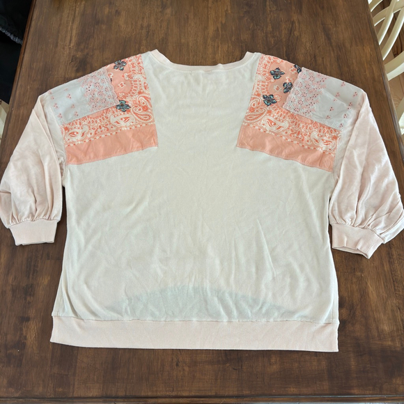 Free People We The Free Patchwork Boho Sweatshirt Large Paisley Lace Pullover - Picture 3 of 9